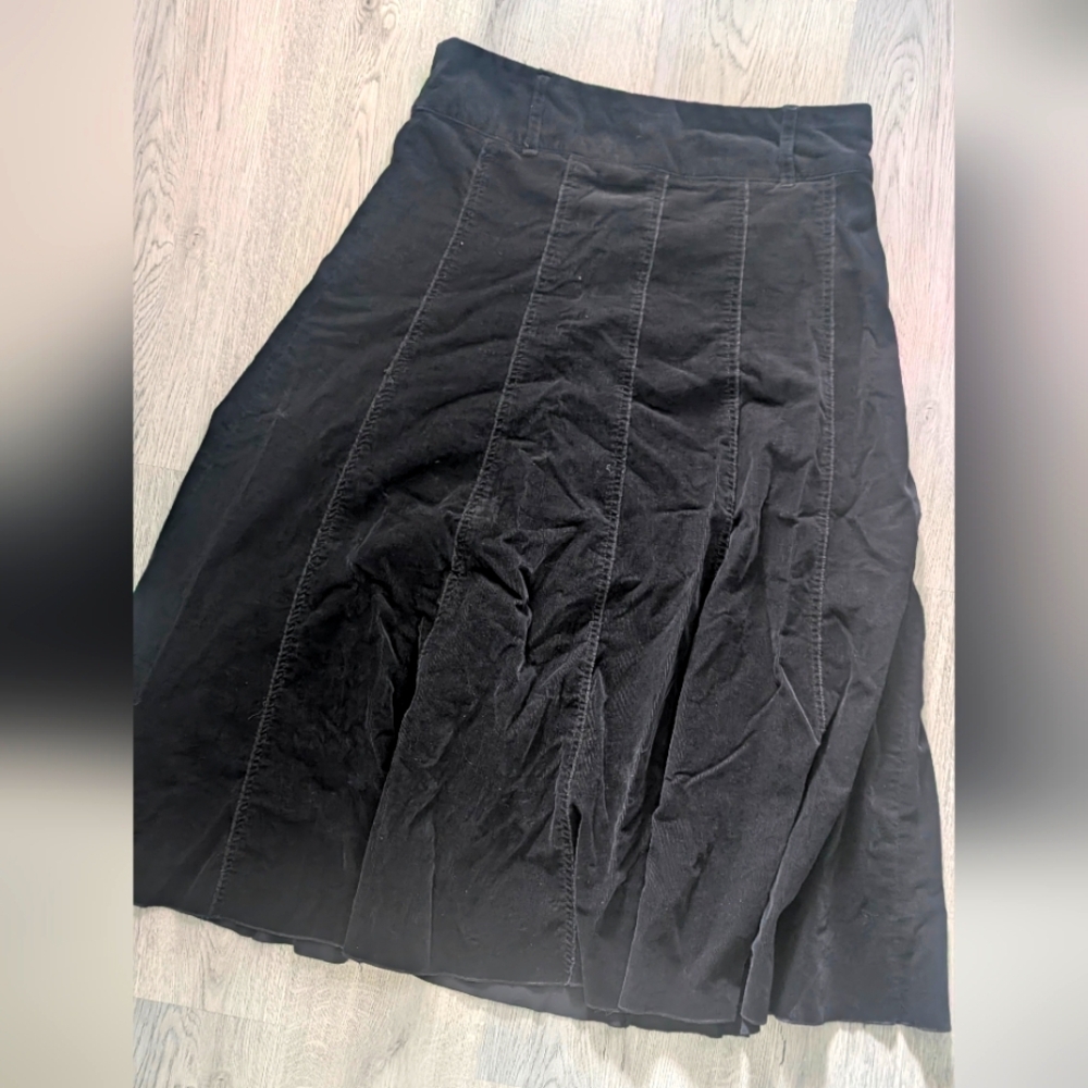 Vintage Rachel Adams Black Corduroy Midi Skirt - 14 - Grunge